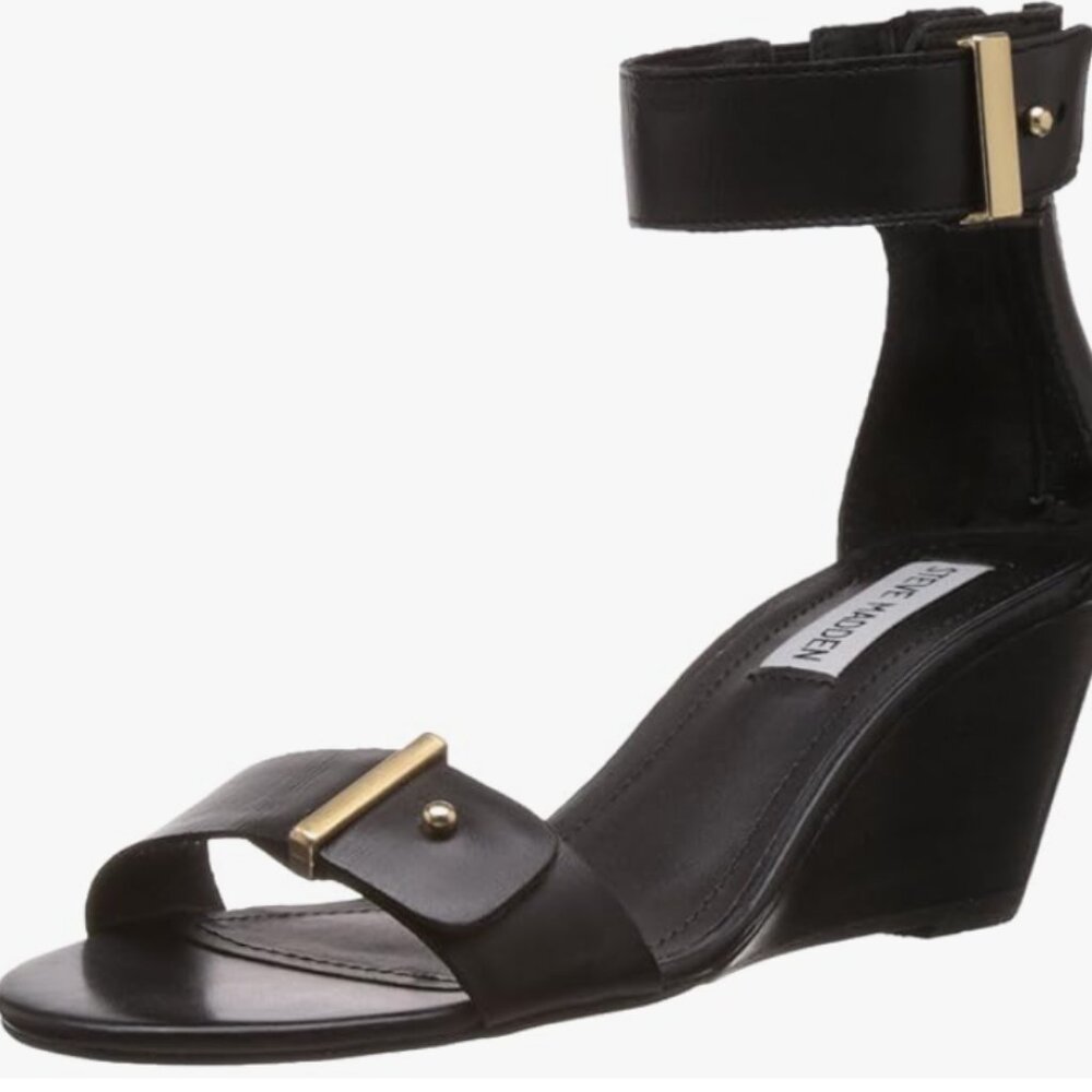 Steve Madden Narissaa Black Leather Wedge Sandals Size 10 NIB